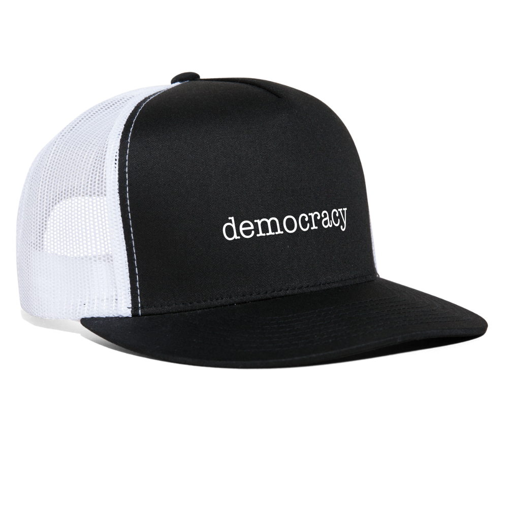 Not-so-subtle “democracy” Truckers Cap - black/white